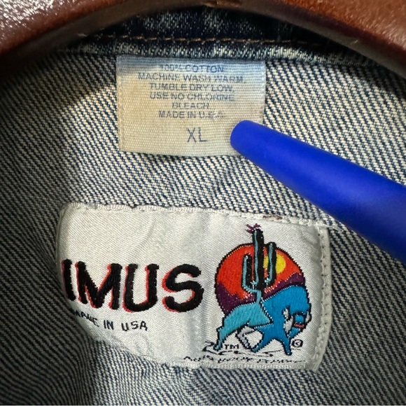Imus Sleeveless Blue United States Flag Patched Button Down Denim Jacket Size XL - Picture 9 of 14